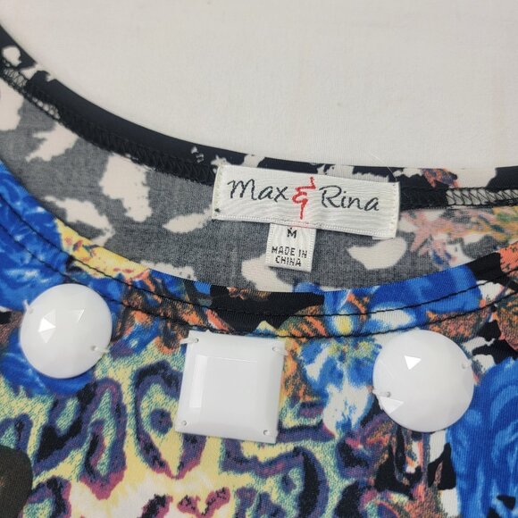 Max & Rina Women's Round Neck Short Sleeve Blouse Tunic Top Colorful Size Medium - Picture 3 of 6